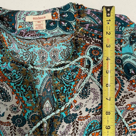 Sundance Silk Tunic Top Paisley Tassel Tie Small Petite - Picture 13 of 14